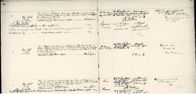 Illustration 1. Reproduction d’une page du registre d’enregistrement de la chambre civile conservée sous la cote 19970579/87 dans les archives de la Cour de cassation