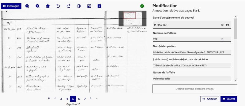 Illustration 4. Grille d’indexation d’un registre sur la plateforme Girophares